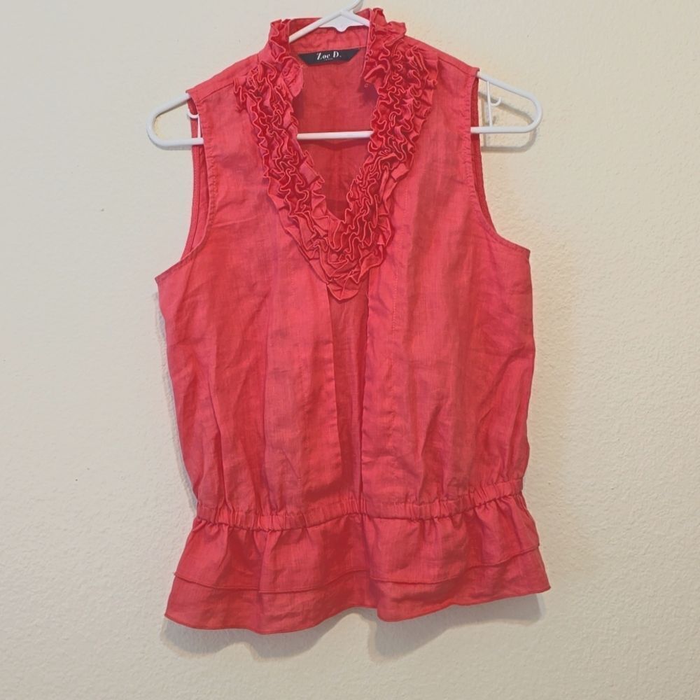 ZOE D. RUFFLE linen top‎ SIZE MEDIUM